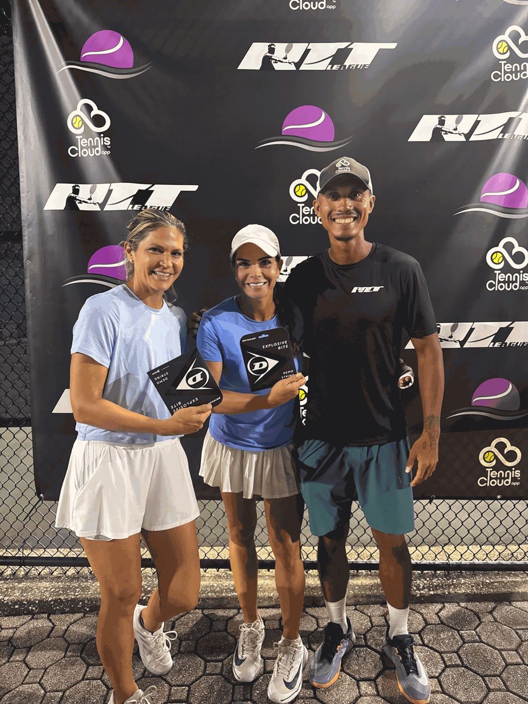 Christina (left), a fellow player and Coach Liam at the RTT League awards