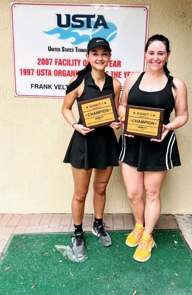 Melia (left) and Jean with their USTA sectional champion plaques